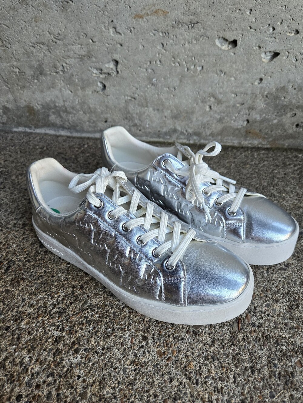 Michael Kors Silver Embossed Logo Sneakers - Picture 2 of 10